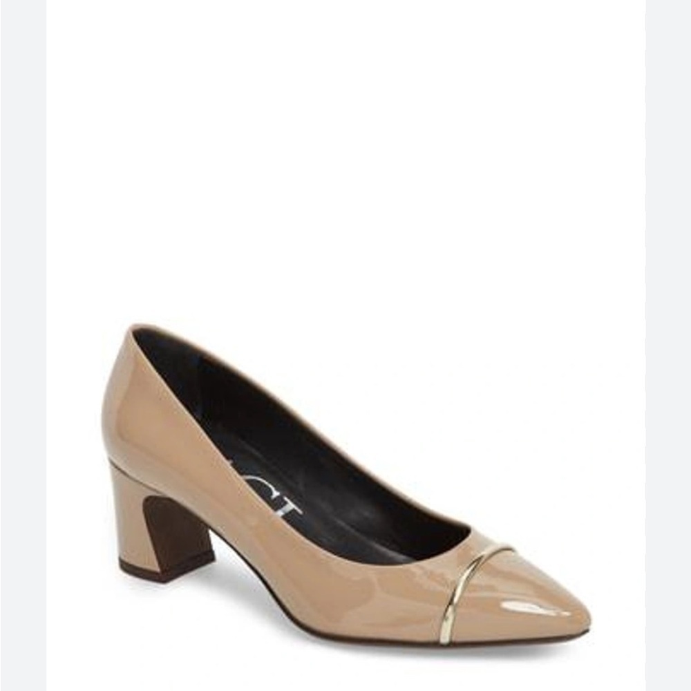 • AGL • Women’s Rand Block Heel Pumps Patent Leather
Tan / Silver 38
